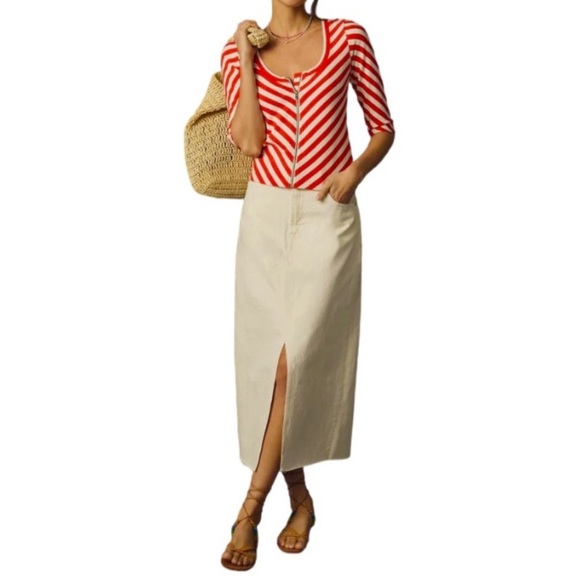 🆕 ANTHROPLOGIE'S MAEVE Red Orange Chevron Striped Front-Zip Scoopneck Top XS - Picture 14 of 14